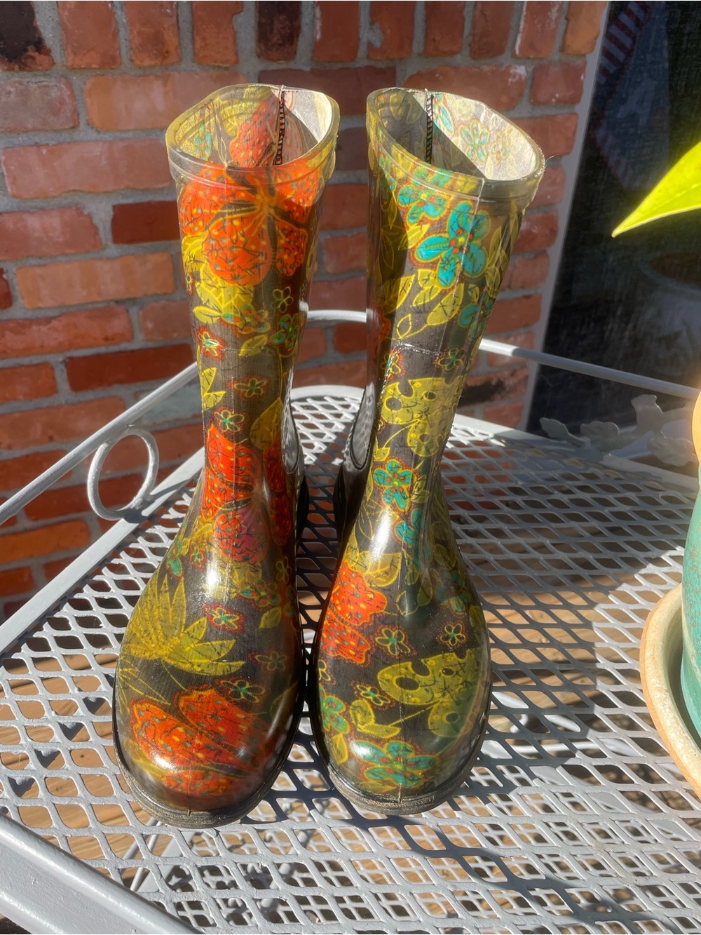 Sloggers Floral multi color rain boots, green, orange and yellow.